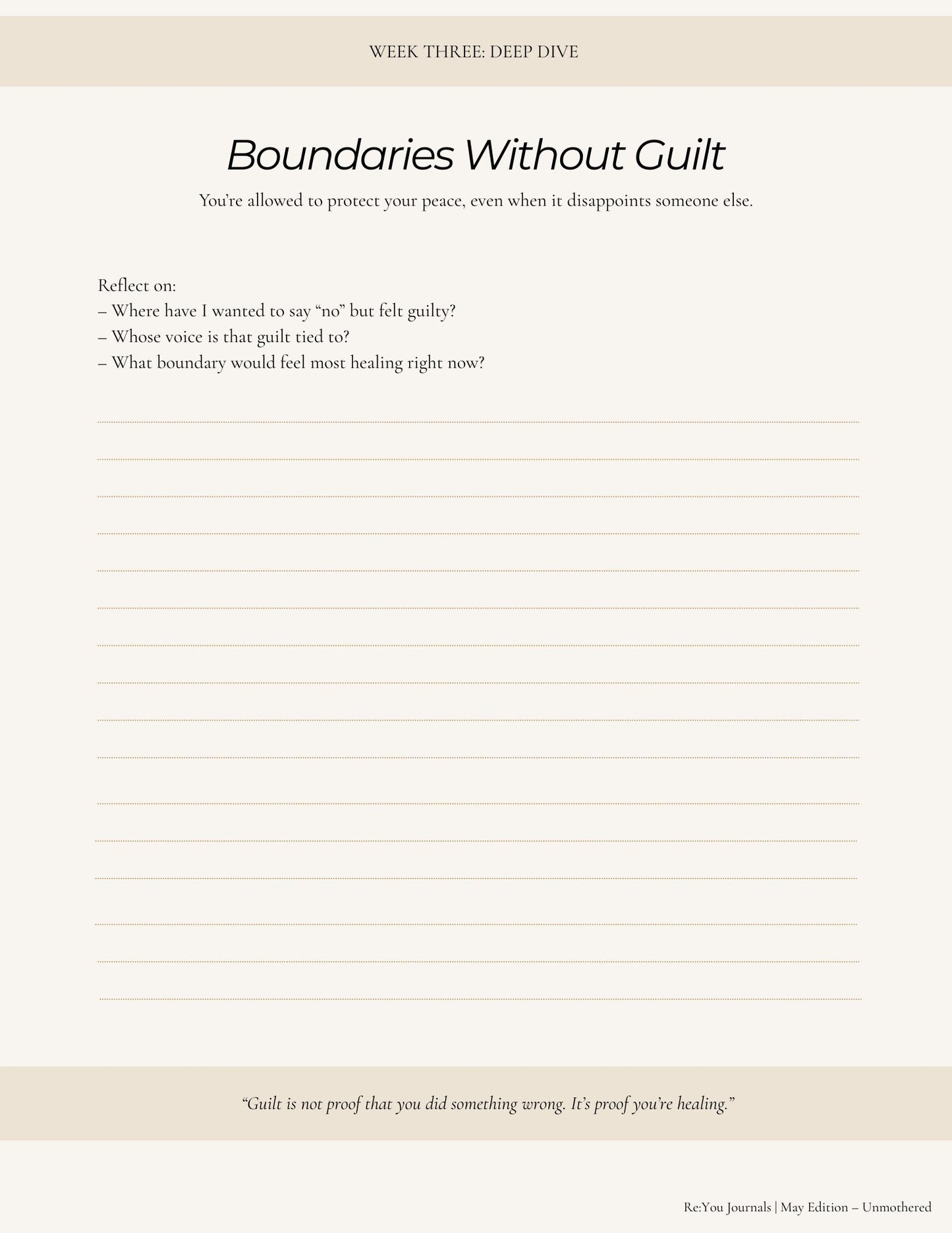Unmothered guided healing journal — 30-day digital download for the woman who had to mother herself, reclaim softness, and heal unmet needs